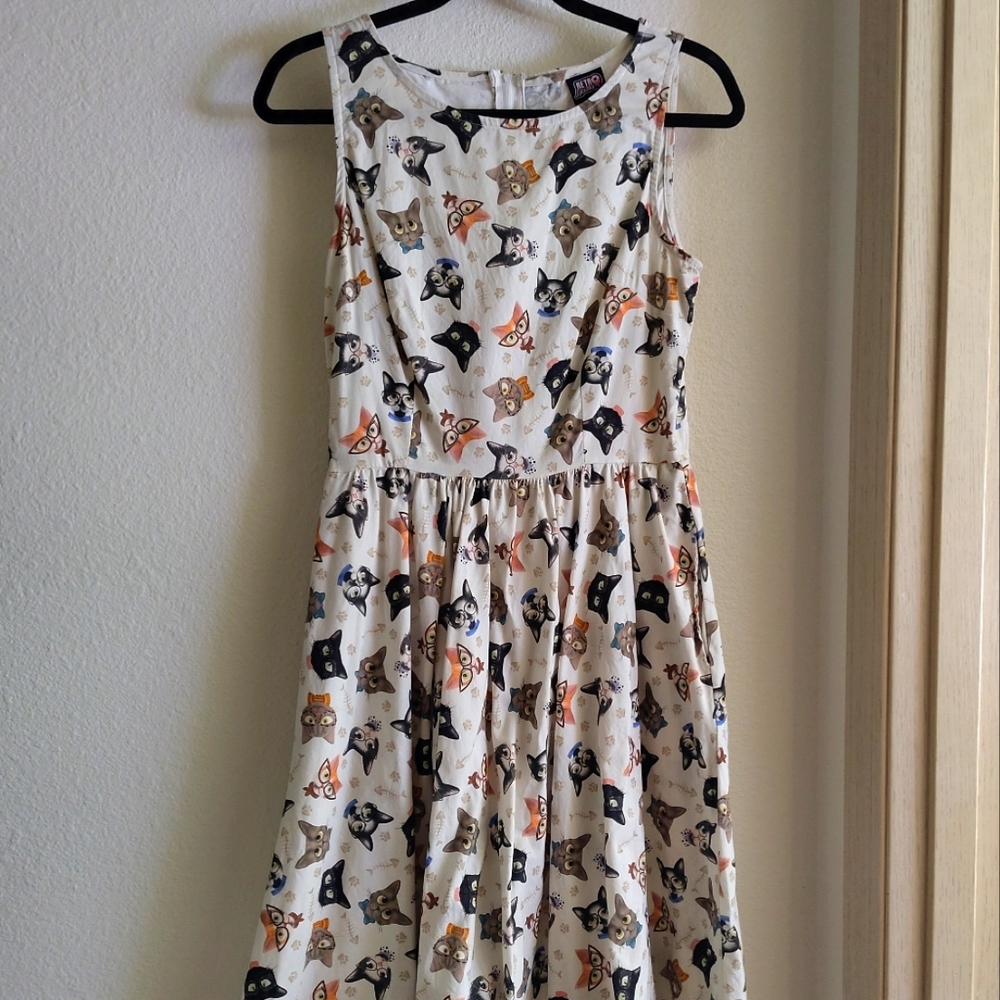 Retrolicious Cats Fit And Flare Dress Sz M